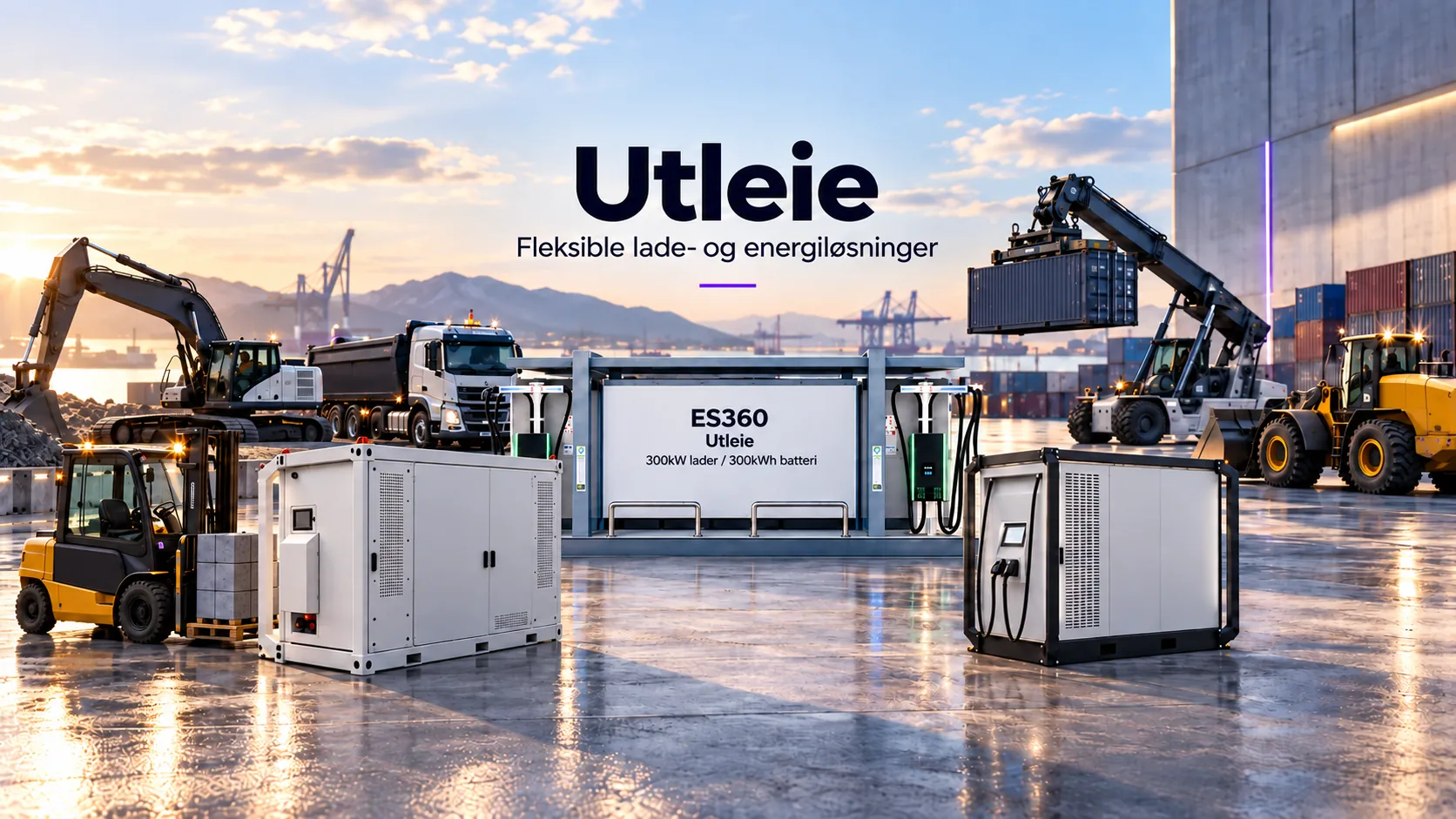 Mobile lade- og energienheter i drift på et anleggsområde